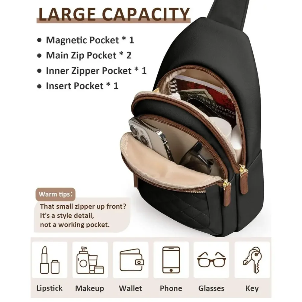 Crossbody Bag Adjustable Leather Chest Sling Backpack BROWN READ DESCRIPTION
